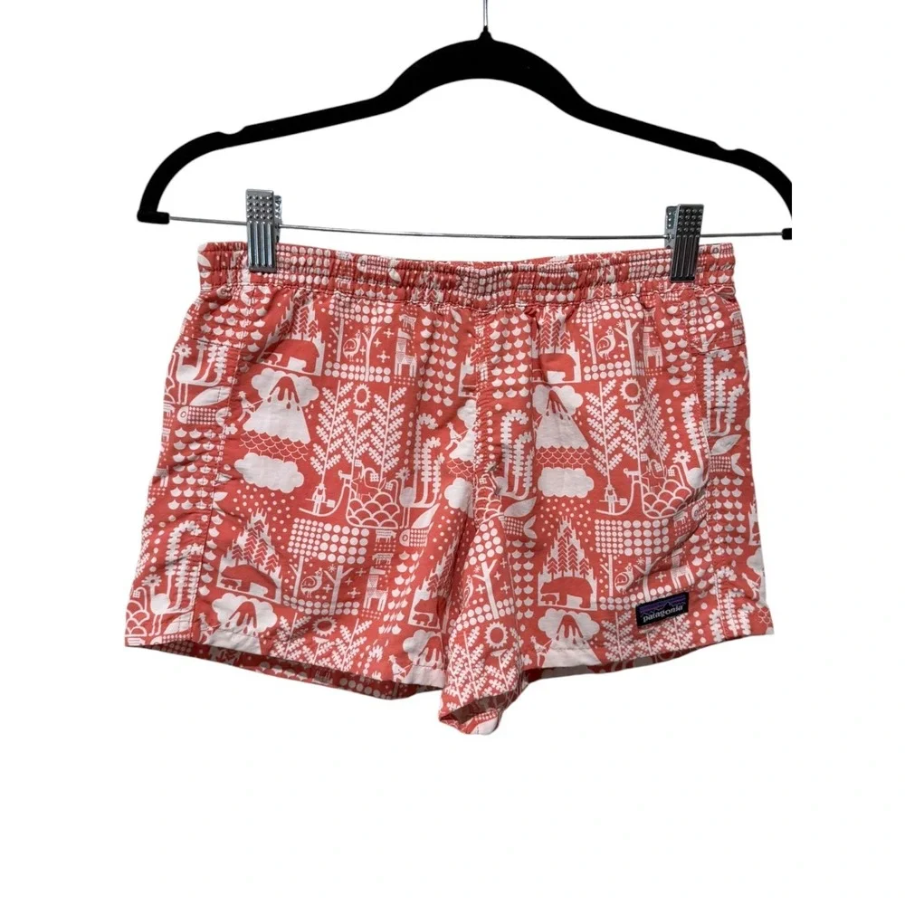 Patagonia‎ Girls Baggies Nylon Pull On Shorts XL Coral Printed Outdoors
